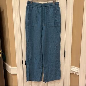 NWOT ATHLETA Retreat Linen High Rise Wide Leg Pants 100% Linen Blue 10 Tall